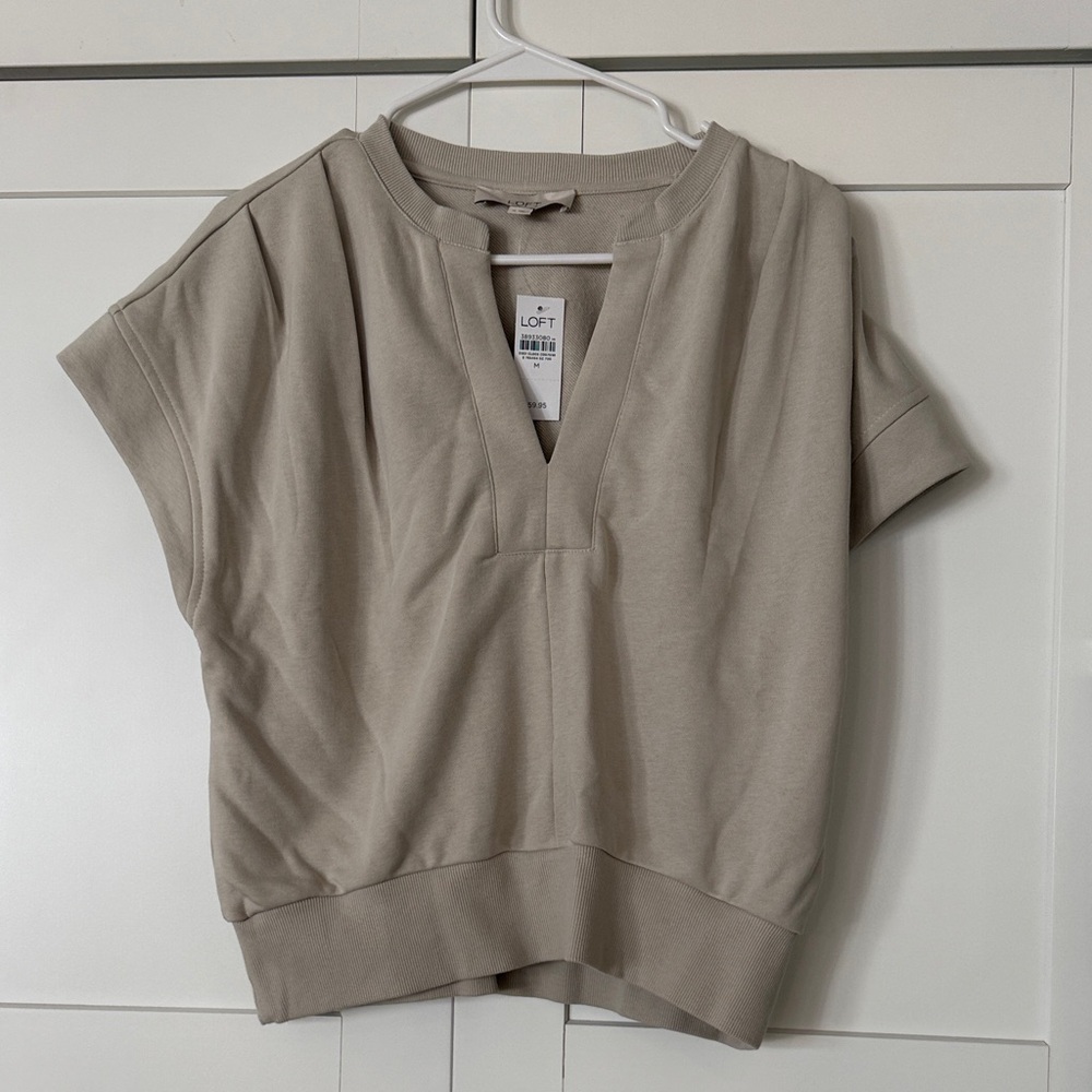 LOFT Short Sleeve V-Notch Pullover Top - Taupe